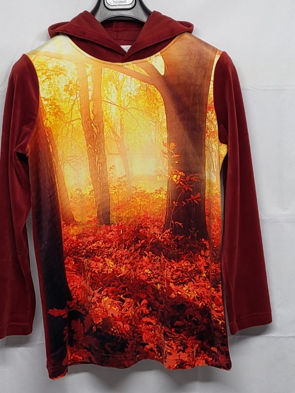 Catalog Favorites Womens Velour Hoodie Sweatshirt Size Small Forest Sunrise
